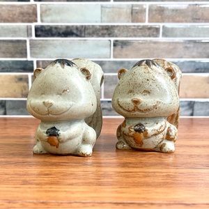 Stoneware Squirrel Salt and Pepper Shakers ~ Vintage 1970's